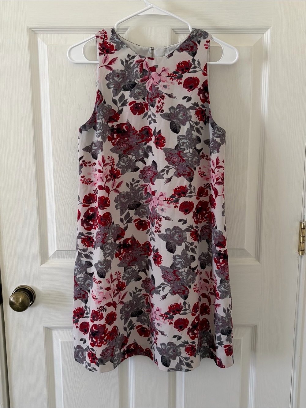 Kensie Floral Sleeveless A-Line Dress in White, Red & Gray